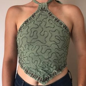 Forest Green Tied Crop-Top